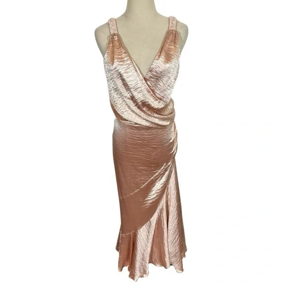 Maria Lucia Hohan Adah Pink Tehno Satin Silk Ruched Mermaid Midi Dress Gown - Picture 5 of 14